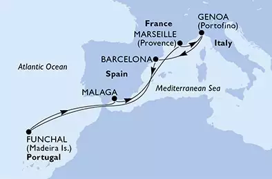 Funchal,Malaga,Marseille,Genoa,Barcelona,Funchal