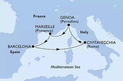 Marseille,Barcelona,Civitavecchia,Genoa,Marseille