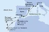 Barcelona,Casablanca,Santa Cruz de Tenerife,Funchal,Malaga,Marseille,Genoa