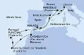 Marseille,Genoa,Barcelona,Casablanca,Santa Cruz de Tenerife,Funchal,Malaga,Marseille