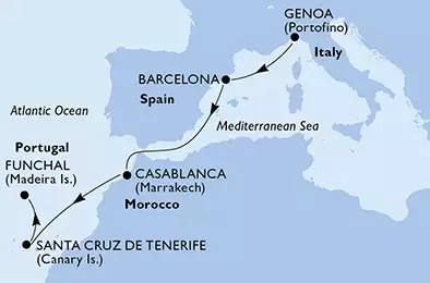 Genoa,Barcelona,Casablanca,Santa Cruz de Tenerife,Funchal