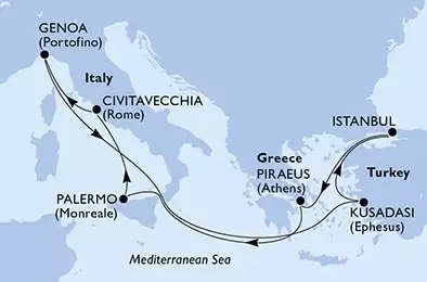 Genoa,Kusadasi,Istanbul,Piraeus,Palermo,Civitavecchia,Genoa