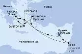 Haifa,Limassol,Mykonos,Mykonos,Piraeus,Piraeus,Santorini,Kusadasi,Haifa