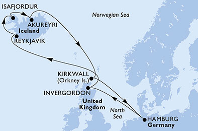 Hamburg,Invergordon,Reykjavik,Isafjordur,Akureyri,Kirkwall,Hamburg