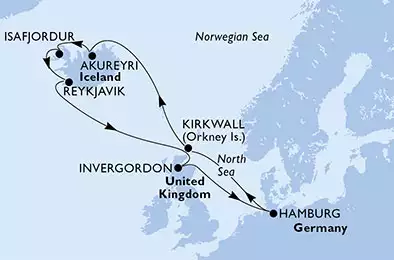 Hamburg,Kirkwall,Akureyri,Isafjordur,Reykjavik,Invergordon,Hamburg