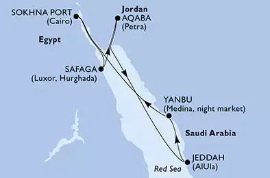 MSC SPLENDIDA - trasa 7 nocy podróż z: Jeddah, Saudi Arabia w dniu 07/12/2022 - Saudi Arabia,Egypt,Jordan