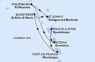 Pointe-a-Pitre,Roseau,Philipsburg,St John s,Basseterre,Fort de France,Pointe-a-Pitre