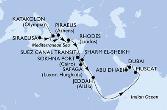 Siracusa,Katakolon,Piraeus,Rhodes,Suez Canal North,Suez Canal South,Sharm El-Sheikh,Safaga,Sokhna Port,Jeddah,Muscat,Abu Dhabi,Dubai