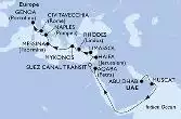 Abu Dhabi,Muscat,Aqaba,Suez Canal South,Suez Canal North,Haifa,Limassol,Rhodes,Mykonos,Messina,Naples,Civitavecchia,Genoa