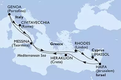 Genoa,Civitavecchia,Messina,Rhodes,Limassol,Haifa,Heraklion,Genoa