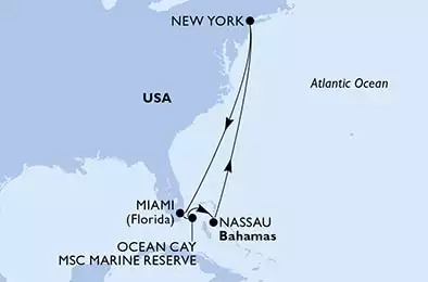 MSC MERAVIGLIA - trasa 8 nocy podróż z: New York, United States w dniu 05/11/2023 - New York,Miami,Ocean Cay,Nassau,New York