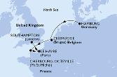 Hamburg,Zeebrugge,Cherbourg,Le Havre,Southampton