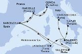 Civitavecchia,Palermo,Valletta,Barcelona,Marseille,Genoa,Marseille,Barcelona,La Goulette,Palermo,Naples
