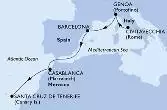 Civitavecchia,Genoa,Barcelona,Casablanca,Santa Cruz de Tenerife