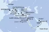 Barcelona,Civitavecchia,Naples,Piraeus,Heraklion,Suez Canal North,Suez Canal South,Safaga,Aqaba,Muscat,Dubai