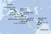 Civitavecchia,Naples,Piraeus,Heraklion,Suez Canal North,Suez Canal South,Safaga,Aqaba,Muscat,Dubai,Abu Dhabi
