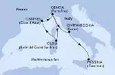Genoa,Olbia,Cannes,Genoa,Civitavecchia,Messina