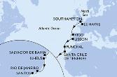 Le Havre,Southampton,Vigo,Lisbon,Funchal,Santa Cruz de Tenerife,Salvador,Ilheus,Rio de Janeiro,Santos
