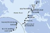Oslo,Zeebrugge,Le Havre,Southampton,Vigo,Lisbon,Funchal,Santa Cruz de Tenerife,Salvador,Ilheus,Rio de Janeiro,Santos