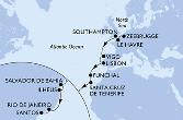 Zeebrugge,Le Havre,Southampton,Vigo,Lisbon,Funchal,Santa Cruz de Tenerife,Salvador,Ilheus,Rio de Janeiro,Santos