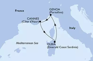 Genoa,Cannes,Olbia,Genoa