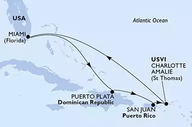 MSC SEASCAPE - trasa 7 nocy podróż z: Miami United States w dniu 27/04/2024 - United States,Dominican Republic,Puerto Rico,Virgin Islands (U.S.)