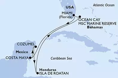 MSC SEASIDE - trasa 7 nocy podróż z: Miami, United States w dniu 02/02/2025 - Miami,Costa Maya,Cozumel,Isla de Roatan,Ocean Cay,Miami