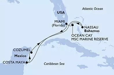 Miami,Costa Maya,Cozumel,Nassau,Ocean Cay,Miami