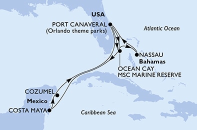 Port Canaveral,Ocean Cay,Ocean Cay,Costa Maya,Cozumel,Port Canaveral,Ocean Cay,Nassau,Port Canaveral