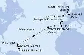 Fort de France,Pointe-a-Pitre,Philipsburg,Ponta Delgada,Lisbon,La Coruna,Le Havre,Southampton