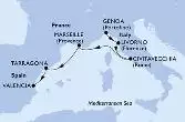 Genoa,Livorno,Civitavecchia,Marseille,Tarragona,Valencia
