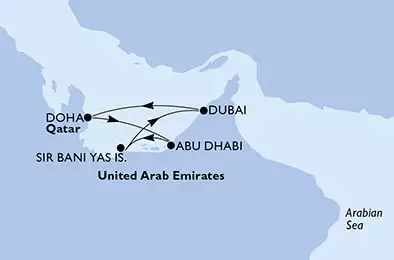Abu Dhabi,Sir Bani Yas,Dubai,Dubai,Doha,Abu Dhabi