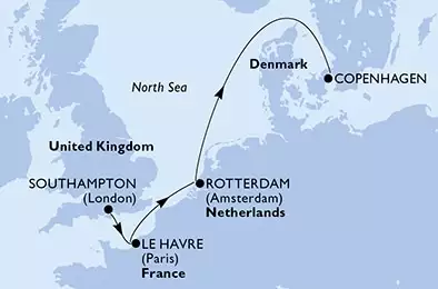 Southampton,Le Havre,Rotterdam,Copenhagen
