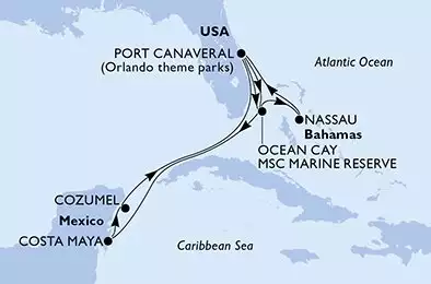 Port Canaveral,Ocean Cay,Ocean Cay,Costa Maya,Cozumel,Port Canaveral,Ocean Cay,Nassau,Port Canaveral