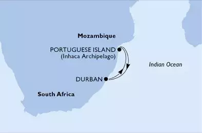 MSC MUSICA - trasa 3 nocy podróż z: Durban, South Africa w dniu 20/12/2024 - Durban,Portuguese Island,Durban