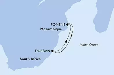 MSC MUSICA - trasa 4 nocy podróż z: Durban, South Africa w dniu 13/01/2025 - South Africa,Mozambique