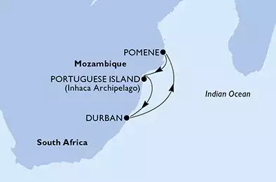 MSC MUSICA - trasa 6 nocy podróż z: Durban, South Africa w dniu 23/12/2024 - Durban,Pomene,Portuguese Island,Durban