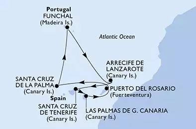 Santa Cruz de Tenerife,Las Palmas de G.Canaria,Puerto del Rosario,Santa Cruz de La Palma,Funchal,Arrecife de Lanzarote,Santa Cruz de Tenerife