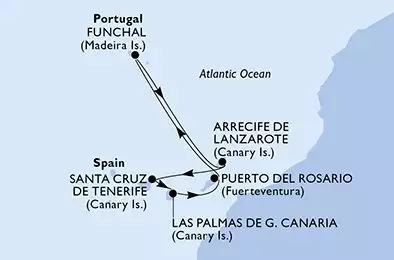 Funchal,Arrecife de Lanzarote,Santa Cruz de Tenerife,Las Palmas de G.Canaria,Puerto del Rosario,Funchal