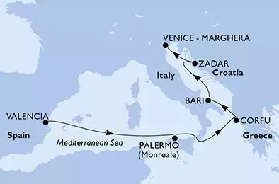 Valencia,Palermo,Corfu,Bari,Zadar,Venice-Marghera