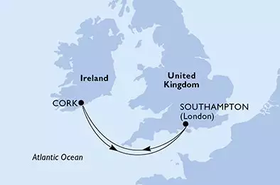 MSC VIRTUOSA - trasa 4 nocy podróż z: Southampton,United Kingdom w dniu 29/09/2026 - Southampton,Cork,Southampton