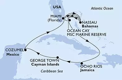 Miami,Nassau,Ocean Cay,Ocho Rios,George Town,Cozumel,Miami,Nassau,Ocean Cay,Ocean Cay,Miami