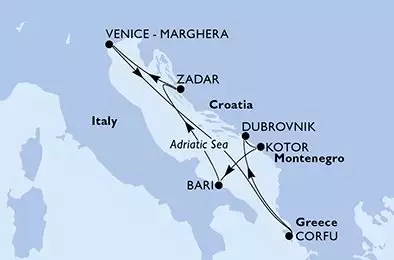 MSC OPERA - trasa 7 nocy podróż z: Bari Italy w dniu 27/06/2025 - Italy,Croatia,Greece,Montenegro