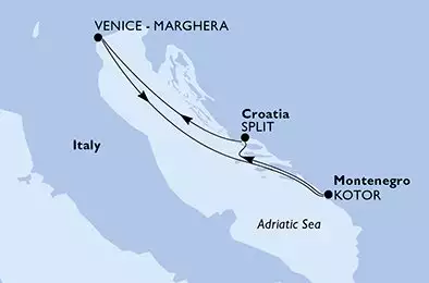 MSC ARMONIA - trasa 4 nocy podróż z: Venice-Marghera Italy w dniu 16/04/2025 - Venice-Marghera,Kotor,Split,Venice-Marghera