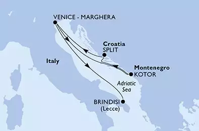MSC ARMONIA - trasa 5 nocy podróż z: Venice-Marghera Italy w dniu 16/04/2025 - Venice-Marghera,Kotor,Split,Venice-Marghera,Brindisi