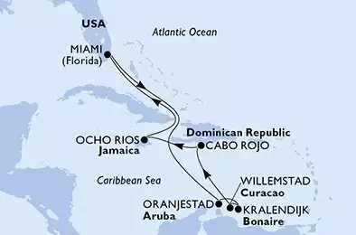 MSC DIVINA - trasa 10 nocy podróż z: Miami United States w dniu 20/11/2025 - Miami,Oranjestad,Kralendijk,Willemstad,Cabo Rojo,Ocho Rios,Miami