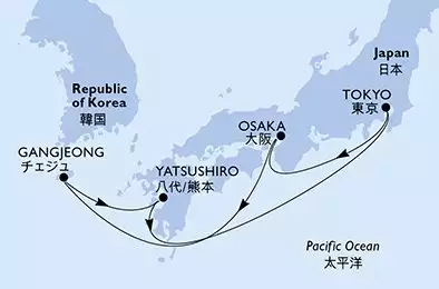 MSC BELLISSIMA - trasa 7 nocy podróż z: Tokyo Japan w dniu 13/10/2025 - Tokyo,Osaka,Gangjeong,Yatsushiro,Tokyo