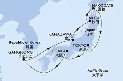 MSC BELLISSIMA - trasa 10 nocy podróż z: Tokyo Japan w dniu 02/04/2025 - Japan,SOUTH KOREA
