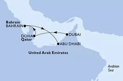 MSC EURIBIA - trasa 4 nocy podróż z: Dubai U. Arab Emirates w dniu 08/11/2025 - United Arab Emirates,Qatar,Bahrain