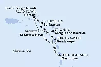 MSC VIRTUOSA - trasa 7 nocy podróż z: Fort de France Martinique w dniu 21/03/2026 - Fort de France,Pointe-a-Pitre,Road Town,Philipsburg,Basseterre,St John s,Fort de France
